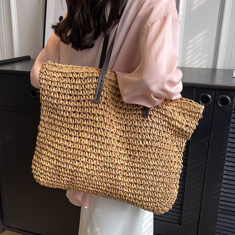 Summer Woven Shoulder Bag Ins Fashion Large Capacity Handbags With Zipper Women's Beach Bags Nocturna-Pro