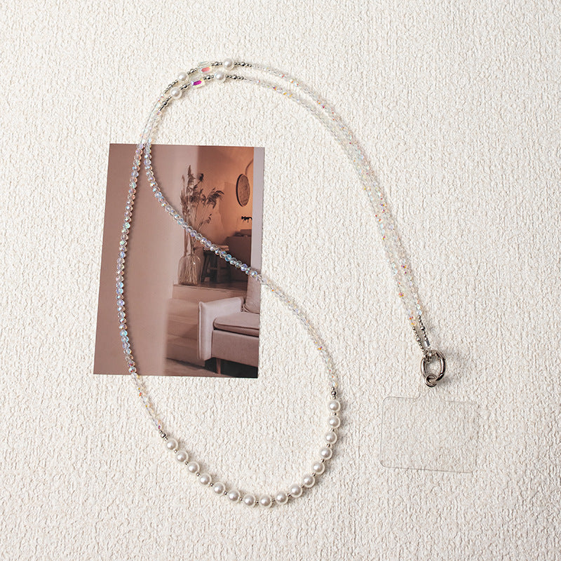 Mobile Phone Lanyard Colorful Crystals Pearl Mobile Phone Charm Metal Buckle Crossbody Nocturna-Pro