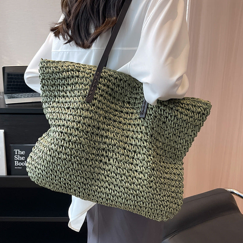 Summer Woven Shoulder Bag Ins Fashion Large Capacity Handbags With Zipper Women's Beach Bags Nocturna-Pro