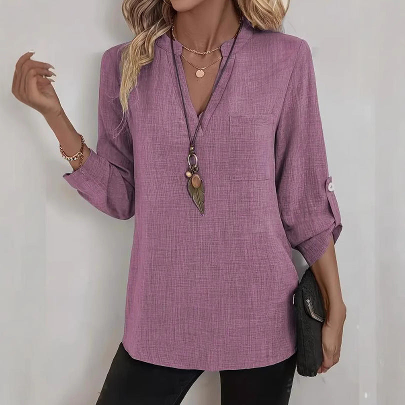 Loose-fitting Plus Size V-neck Solid Color T-shirt Nocturna-Pro