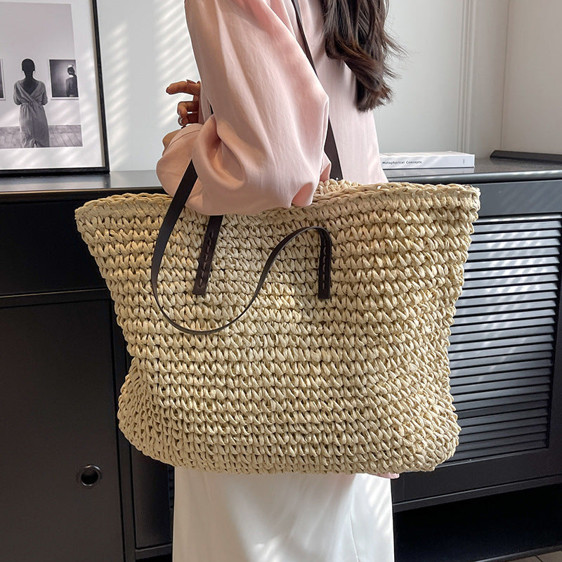 Summer Woven Shoulder Bag Ins Fashion Large Capacity Handbags With Zipper Women's Beach Bags Nocturna-Pro