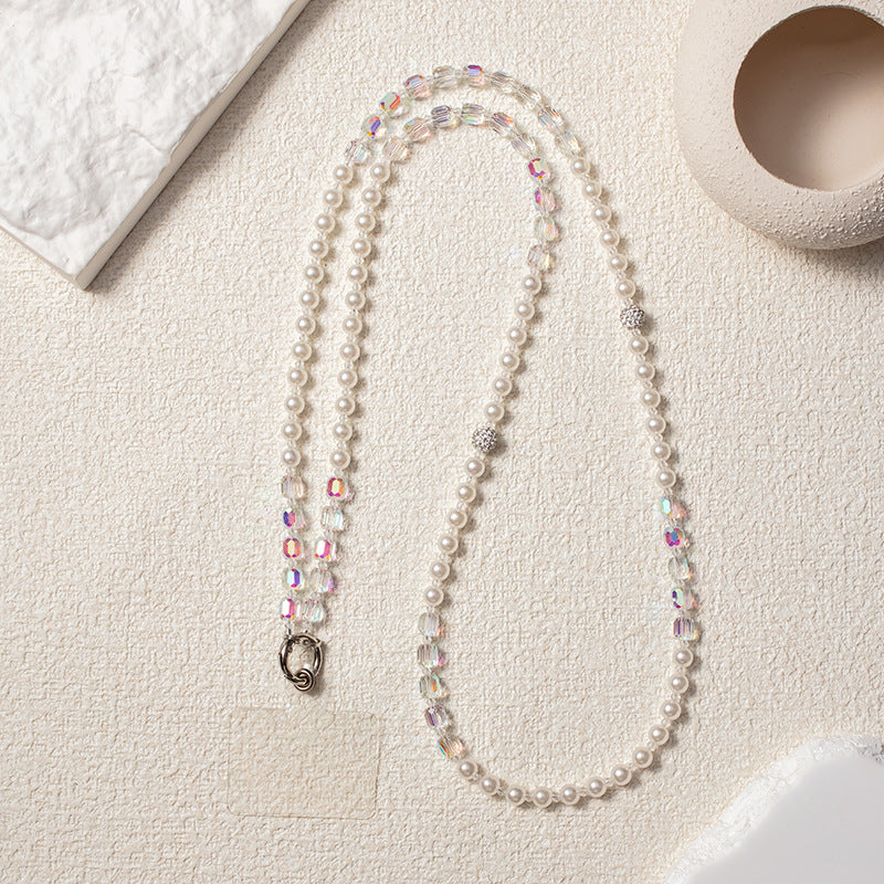 Mobile Phone Lanyard Colorful Crystals Pearl Mobile Phone Charm Metal Buckle Crossbody Nocturna-Pro