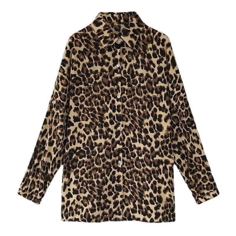 New Stylish Loose Plus Size Leopard Long Sleeve Pattern Mid-length Shirt For Women Nocturna-Pro