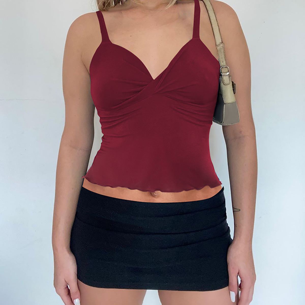 Women's Bow Camisole Backless Tank Waist Trimming Wave Edge Bandeau Sling Top Nocturna-Pro