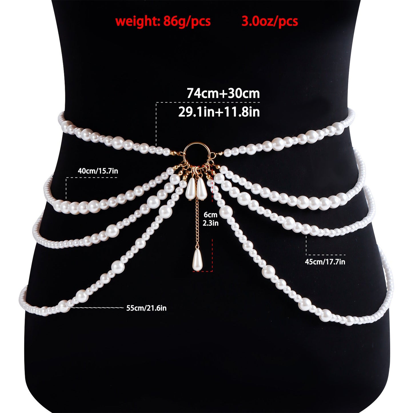 Fashion Multi-layer Pearl Metal Flying Ring Tower Silk Sling Waist Chain Nocturna-Pro