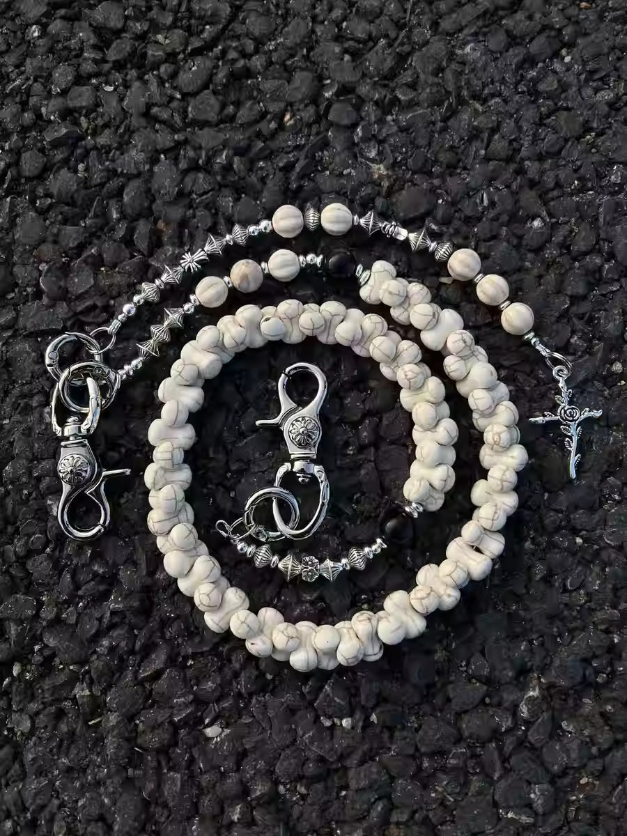 White Turquoise Bone Phants Zipper Splicing Package Package Pendant Buckle Waist Chain Nocturna-Pro