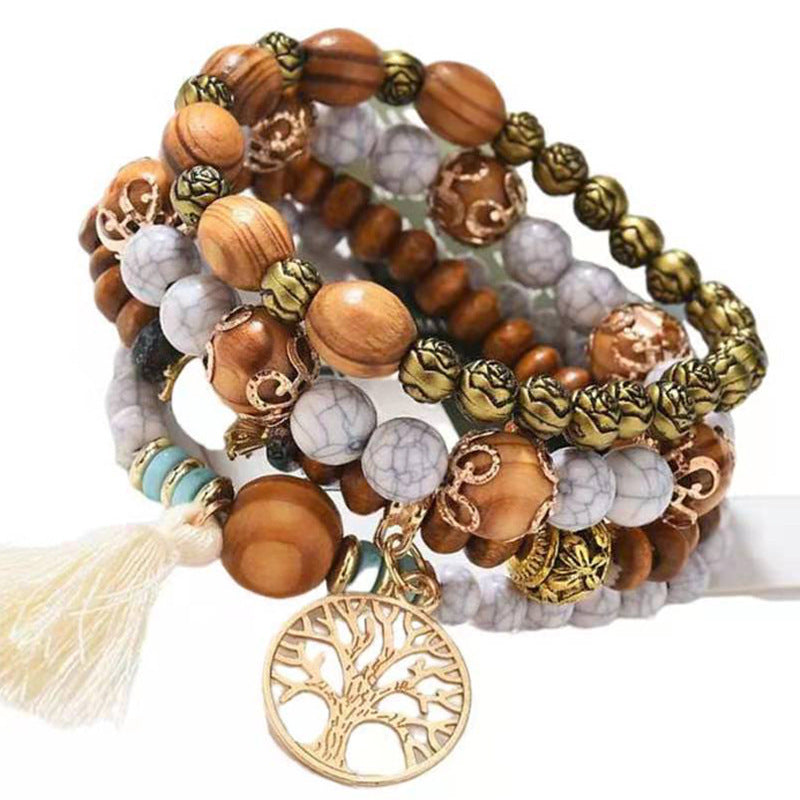 Tassel Multilayer Wooden Beaded Ethnic Bracelet Nocturna-Pro