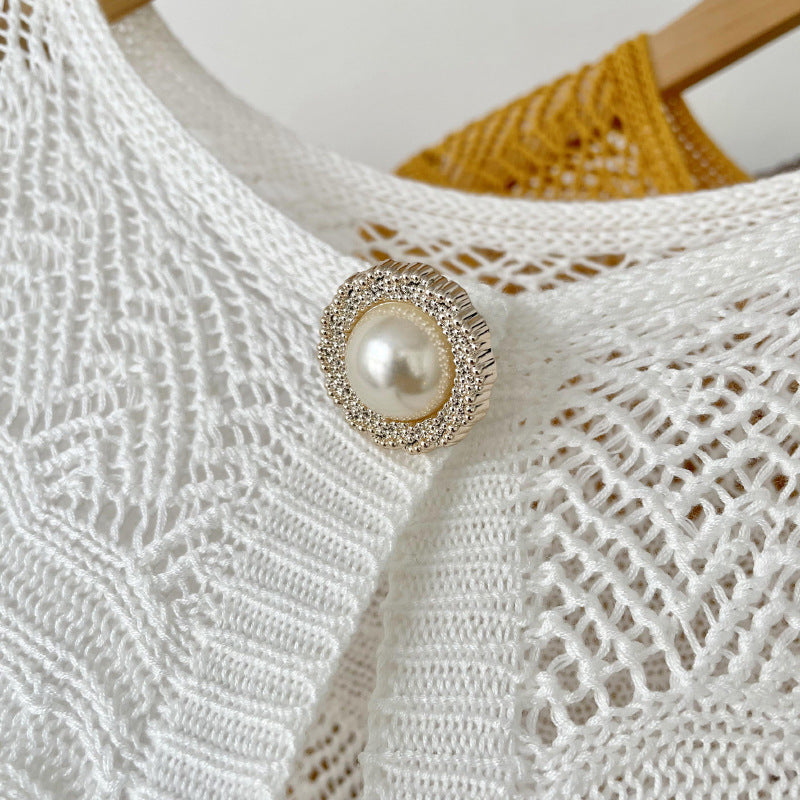 Air-conditioned Room Ice Silk Knitted Shawl Elegant Socialite Outer Wear Pearl Neck Guard Waistcoat Nocturna-Pro