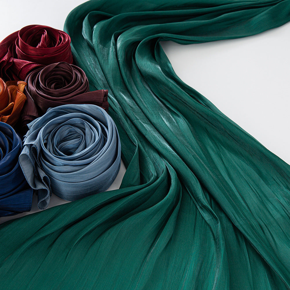 Solid Color Thin Travel Sun Protection Shawl Linen Plain Satin Scarf Nocturna-Pro
