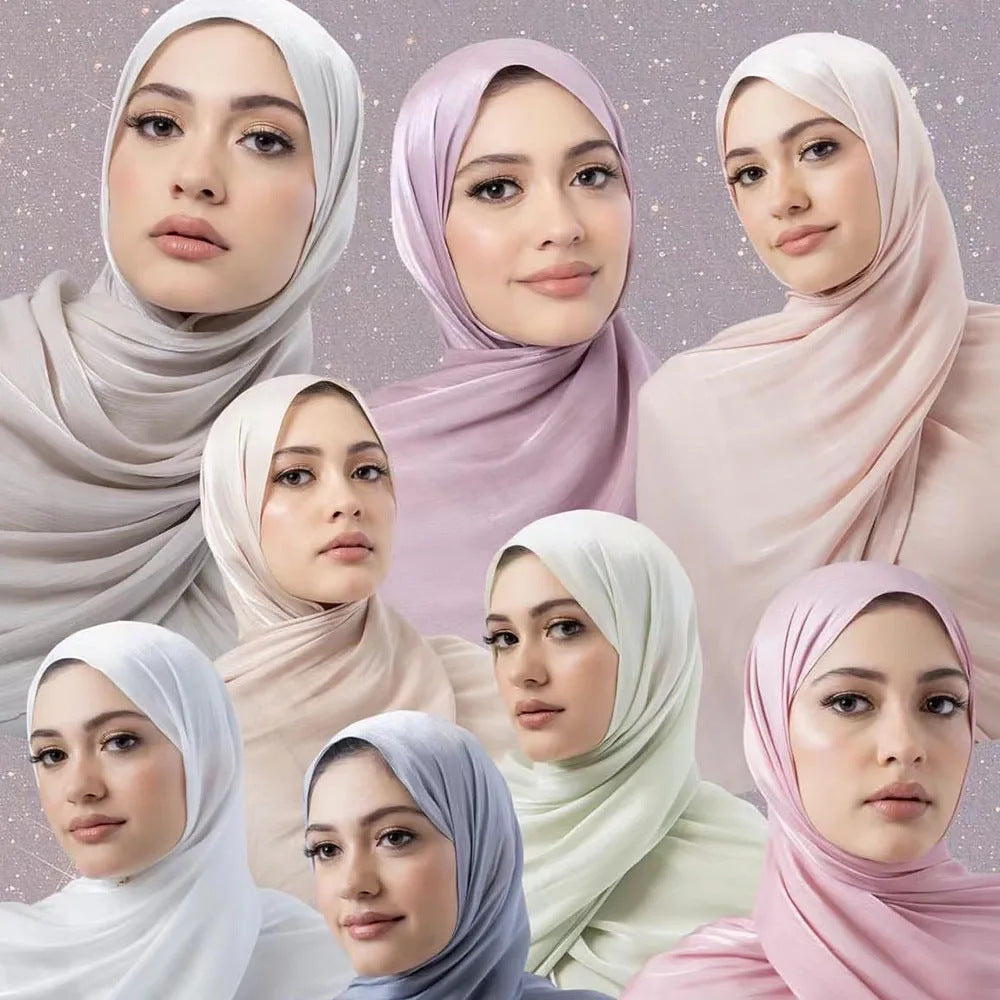 Solid Color Thin Travel Sun Protection Shawl Linen Plain Satin Scarf Nocturna-Pro