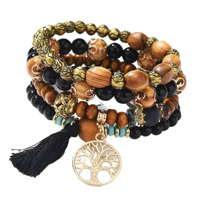 Tassel Multilayer Wooden Beaded Ethnic Bracelet Nocturna-Pro
