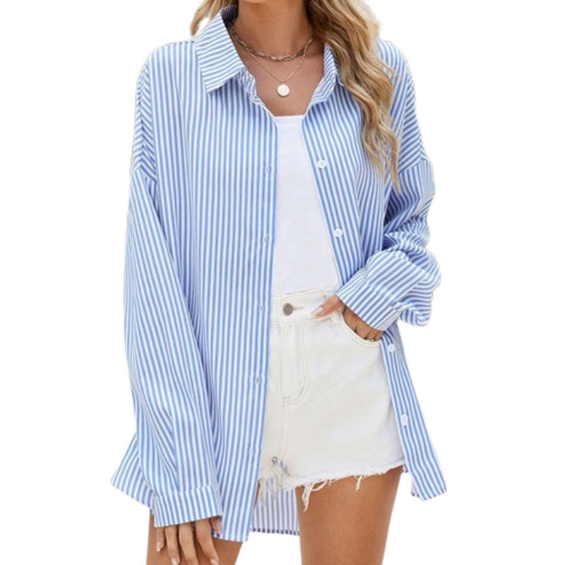 Casual Long Sleeve Loose Striped Shirt Nocturna-Pro