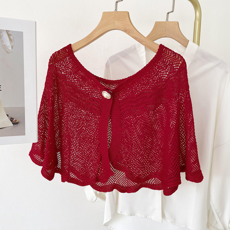 Air-conditioned Room Ice Silk Knitted Shawl Elegant Socialite Outer Wear Pearl Neck Guard Waistcoat Nocturna-Pro