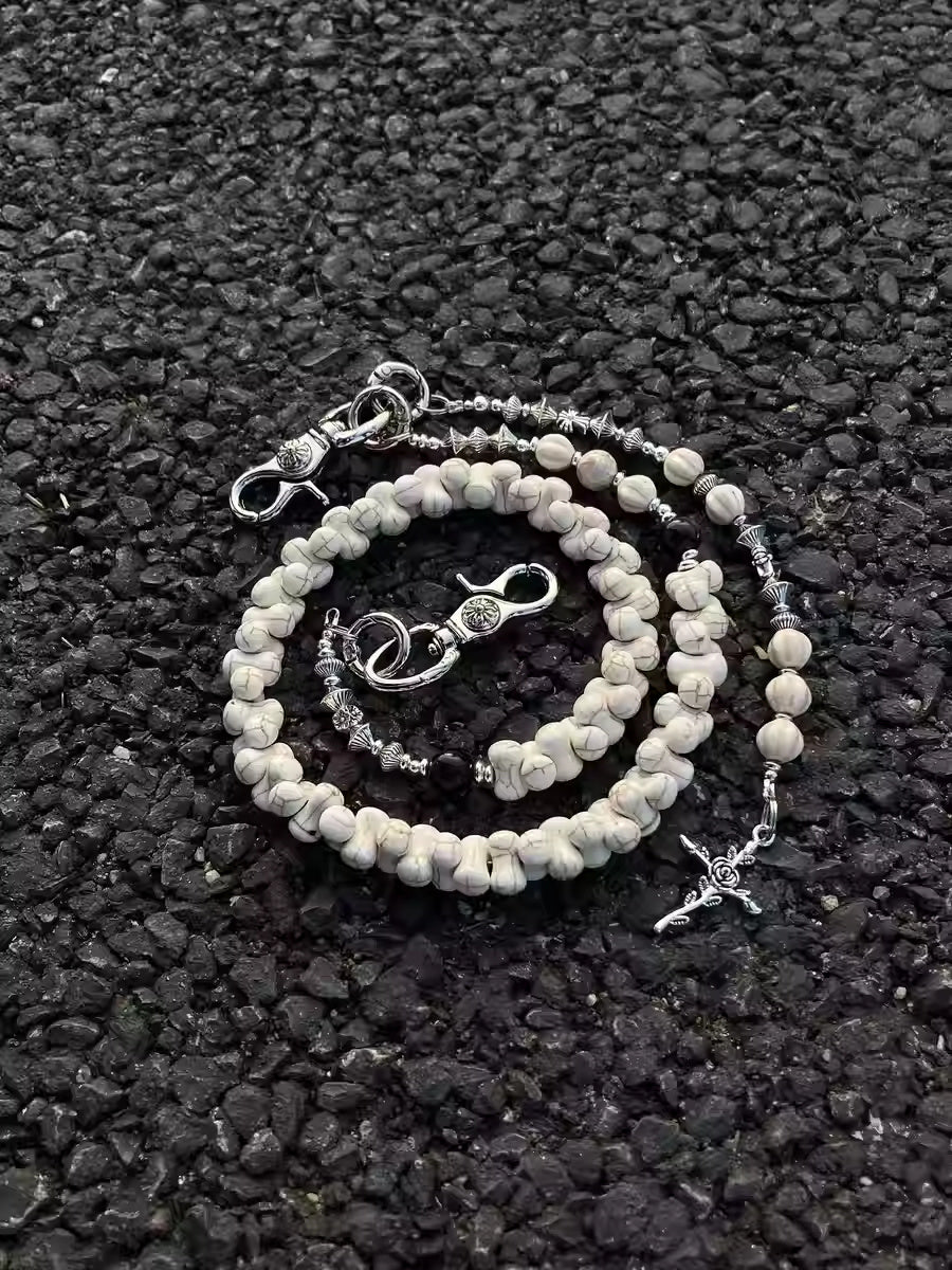 White Turquoise Bone Phants Zipper Splicing Package Package Pendant Buckle Waist Chain Nocturna-Pro