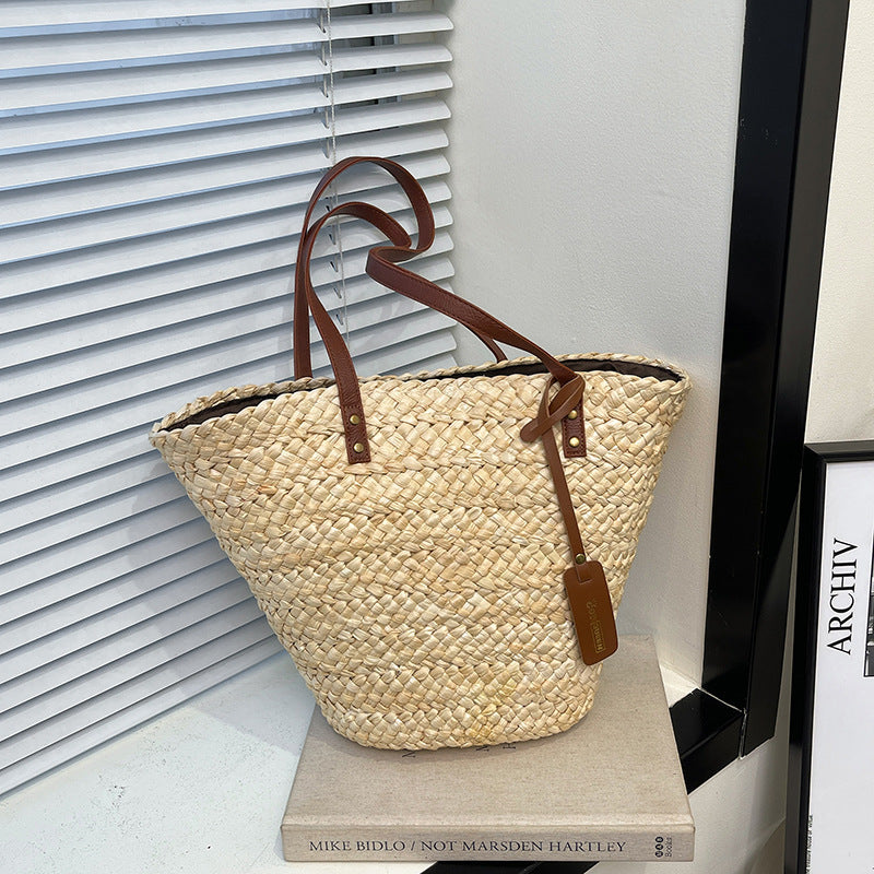 Large Capacity Straw Woven Bag Women's Woven Portable Vegetable Basket Bag Nocturna-Pro