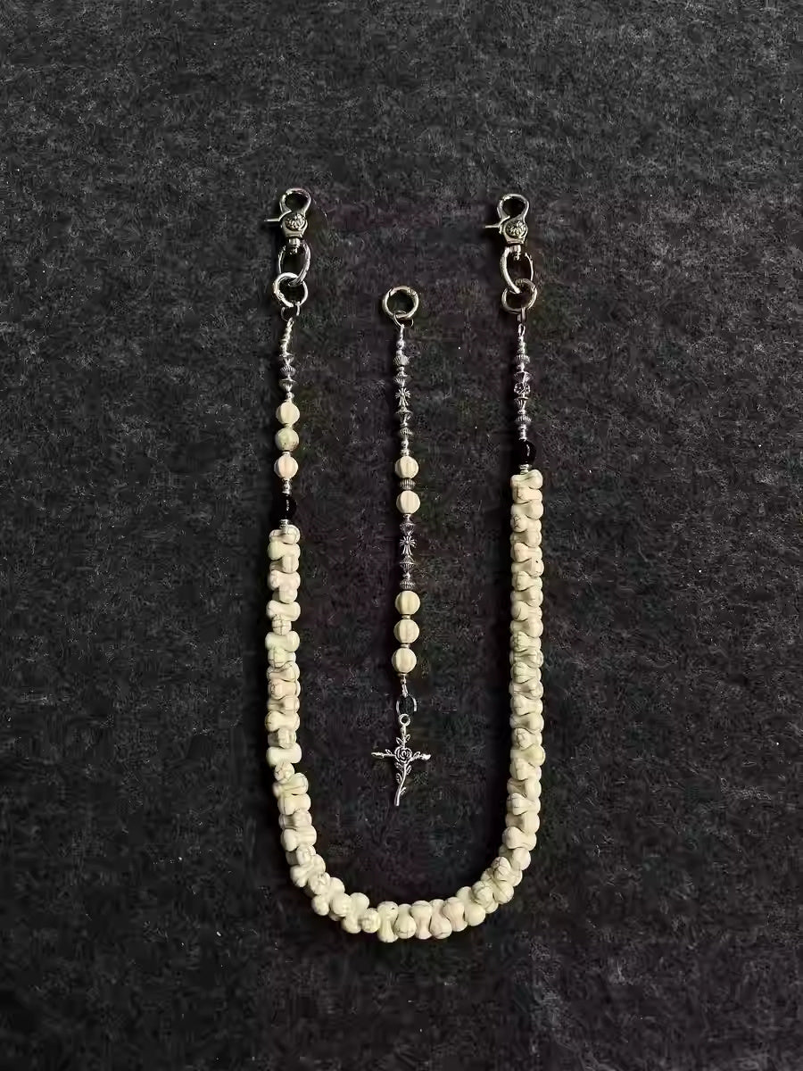 White Turquoise Bone Phants Zipper Splicing Package Package Pendant Buckle Waist Chain Nocturna-Pro