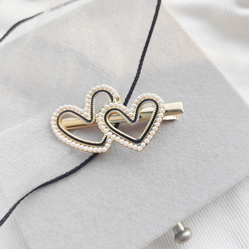 South Korea Temperament Ins Style Pearl Rhinestone Duckbill Clip Hollowed Heart Shape Nocturna-Pro