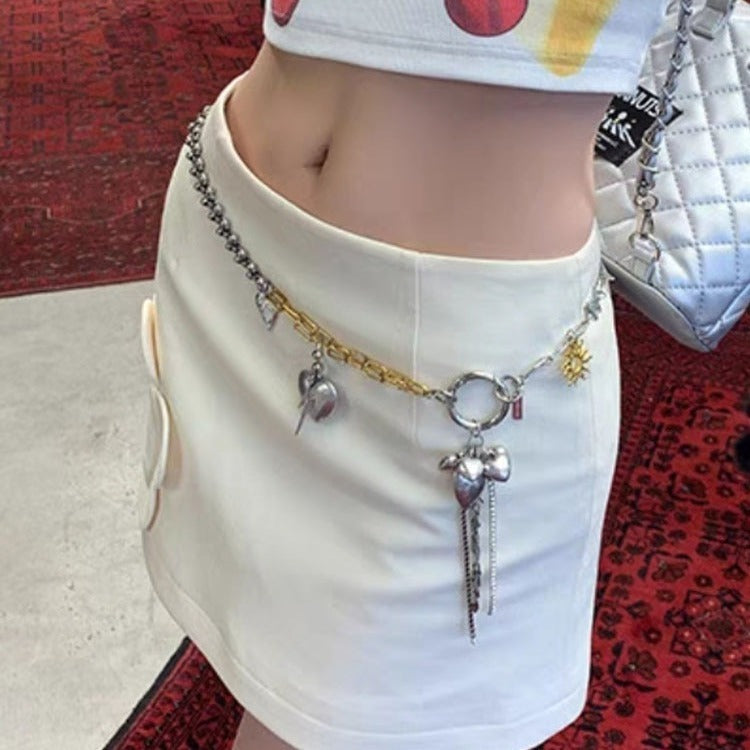 Multi-Element Chain Stitching Punk Vintage Distressed Love Pendant Belt Nocturna-Pro
