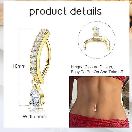 Heart Water Drops Belly Ring Copper Inlaid Zircon Nocturna-Pro