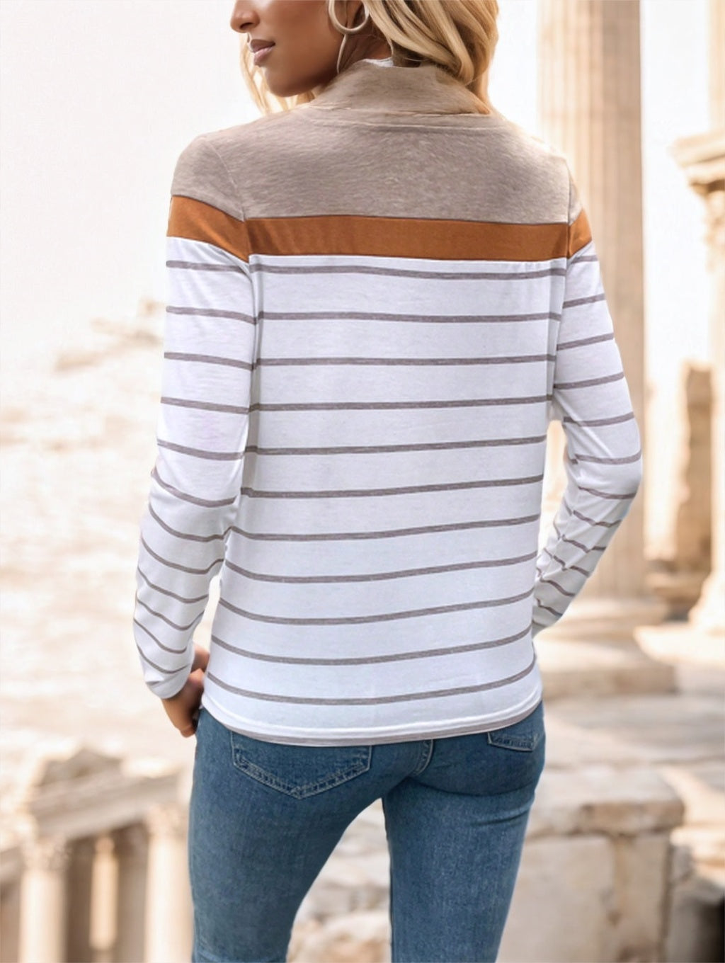 Women's Round Neck Striped Long Sleeve T-Shirt Nocturna-Pro