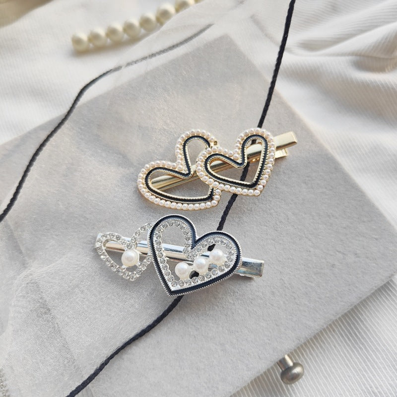 South Korea Temperament Ins Style Pearl Rhinestone Duckbill Clip Hollowed Heart Shape Nocturna-Pro