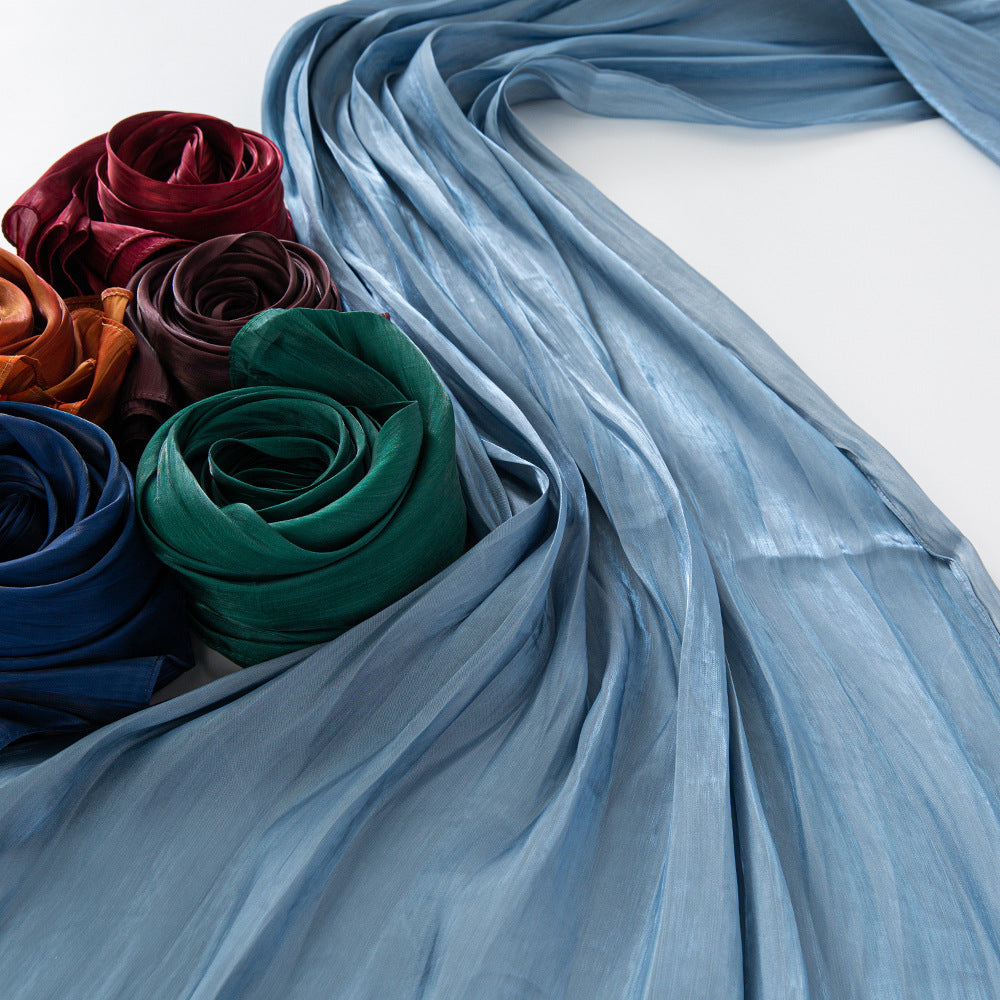 Solid Color Thin Travel Sun Protection Shawl Linen Plain Satin Scarf Nocturna-Pro