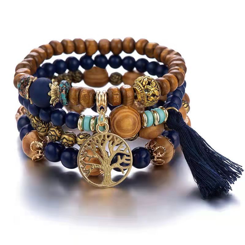 Tassel Multilayer Wooden Beaded Ethnic Bracelet Nocturna-Pro