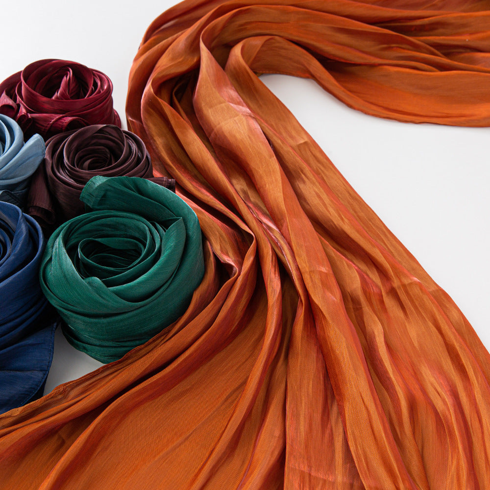 Solid Color Thin Travel Sun Protection Shawl Linen Plain Satin Scarf Nocturna-Pro