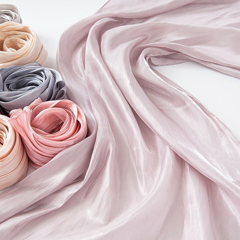 Solid Color Thin Travel Sun Protection Shawl Linen Plain Satin Scarf Nocturna-Pro