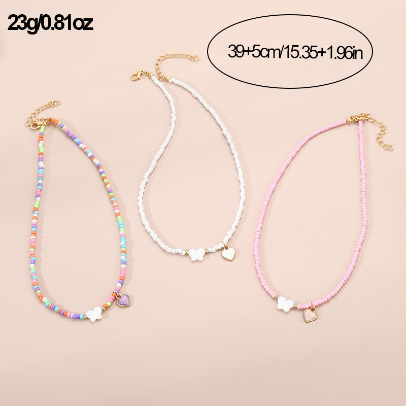 Girls Jewelry Oil Drop Butterfly Pendant Handmade Beaded Necklace Set Nocturna-Pro