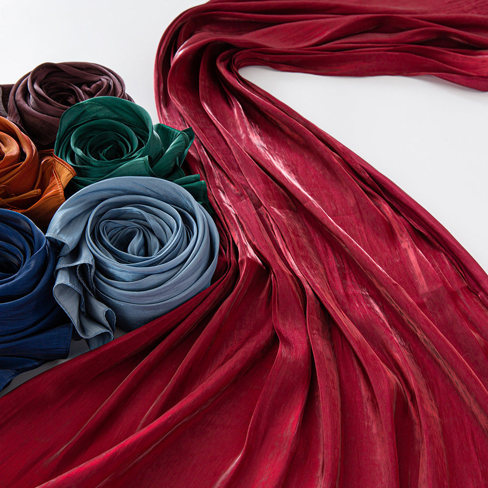 Solid Color Thin Travel Sun Protection Shawl Linen Plain Satin Scarf Nocturna-Pro