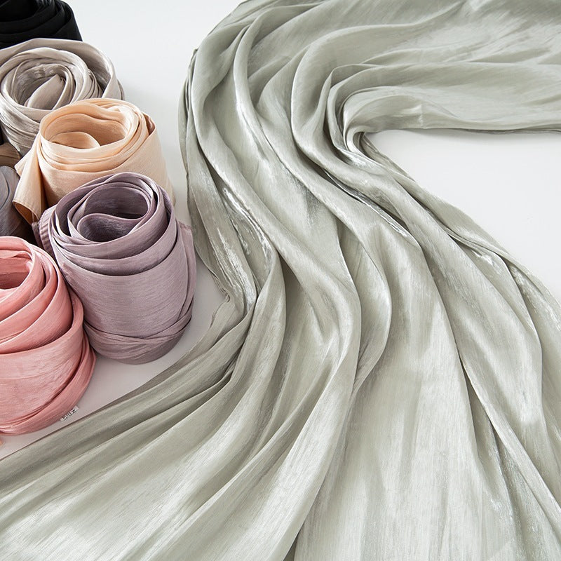 Solid Color Thin Travel Sun Protection Shawl Linen Plain Satin Scarf Nocturna-Pro