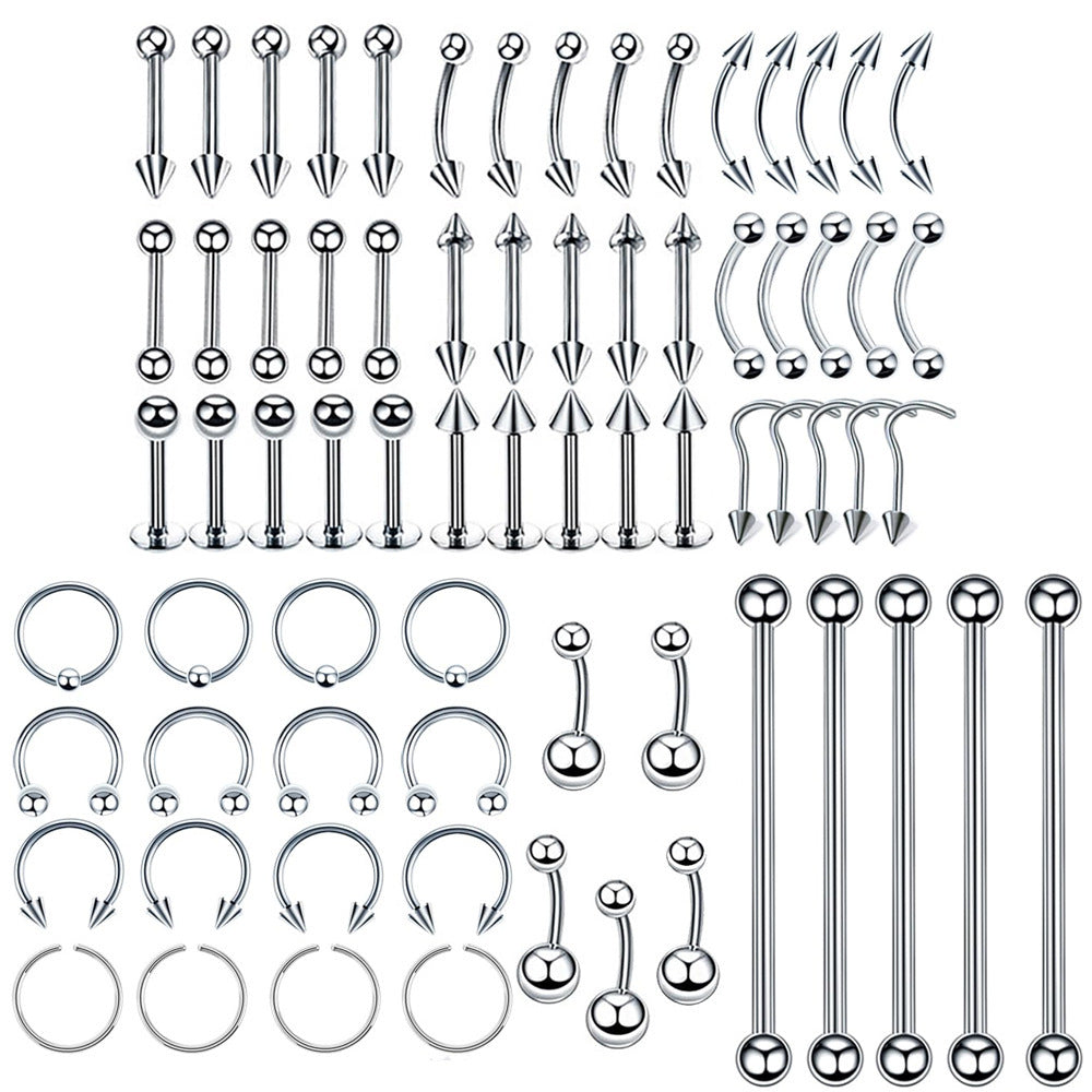 105 Pieces Stainless Steel Piercing Ornaments Gloves Tool Clamp Needles Alcohol Pad Combination Suit Nocturna-Pro