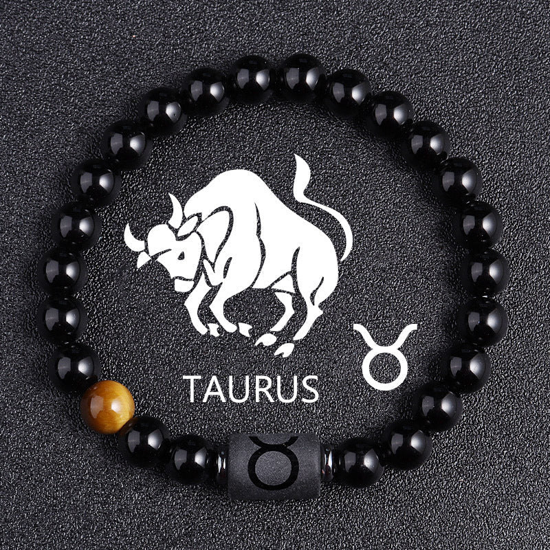 Twelve Constellation Black Glass Tiger-eye Bracelet Nocturna-Pro