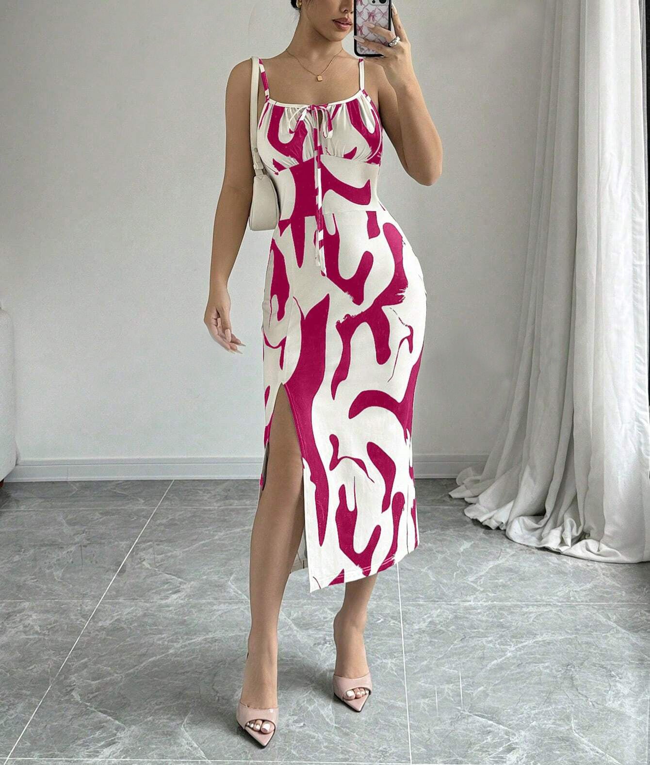 Summer Printed Suspender Split Dress Fashion Slim Lace-up Long Dresses For Women Clothing Nocturna-Pro