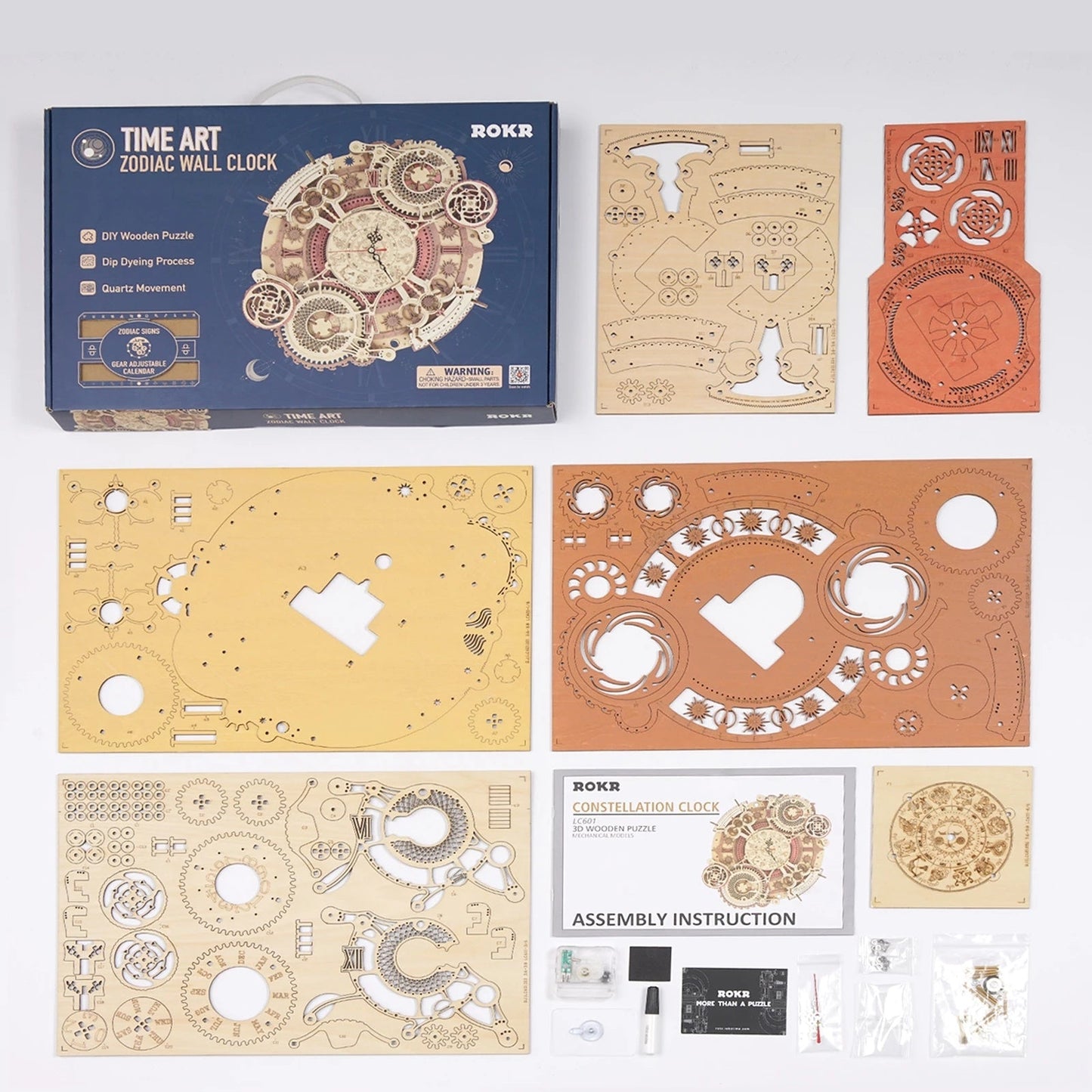 Robotime ROKR Zodiac Wall Clock 3D Wooden Puzzle Model Assembly Toys Gifts for Children Kids Teens LC601 Support Dropshipping Nocturna-Pro
