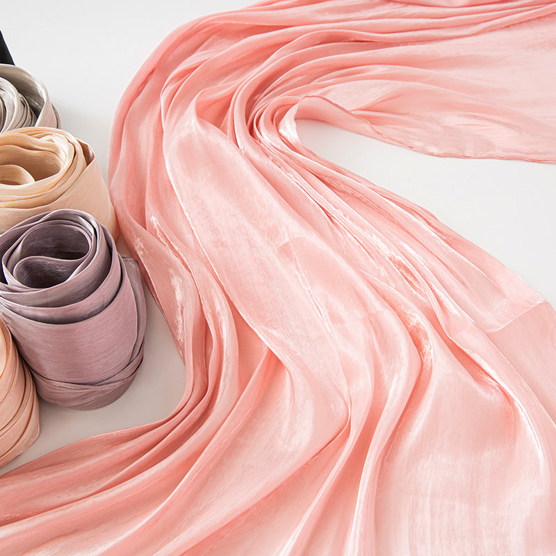 Solid Color Thin Travel Sun Protection Shawl Linen Plain Satin Scarf Nocturna-Pro
