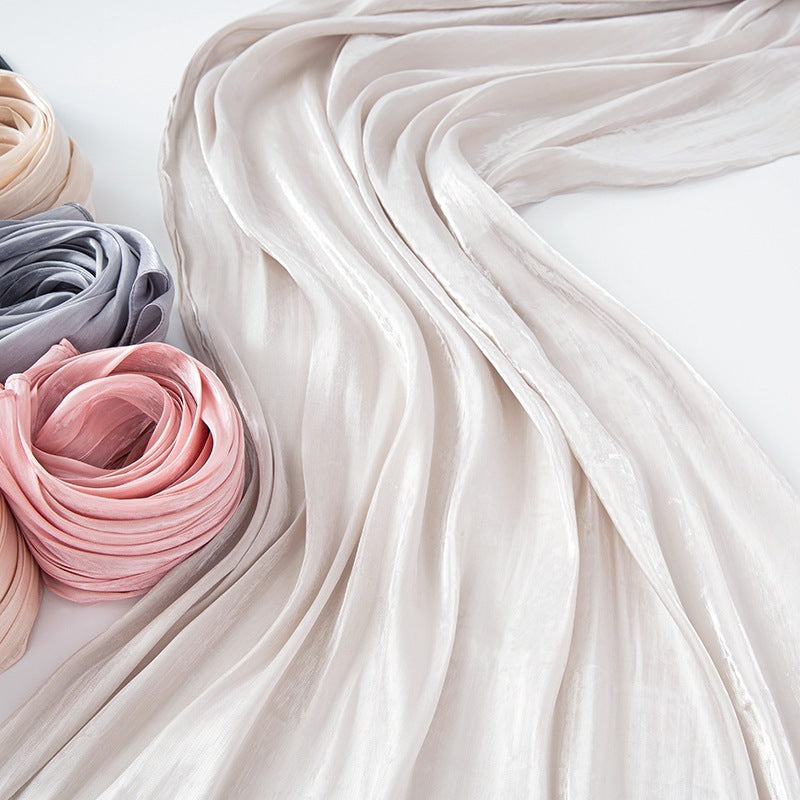 Solid Color Thin Travel Sun Protection Shawl Linen Plain Satin Scarf Nocturna-Pro
