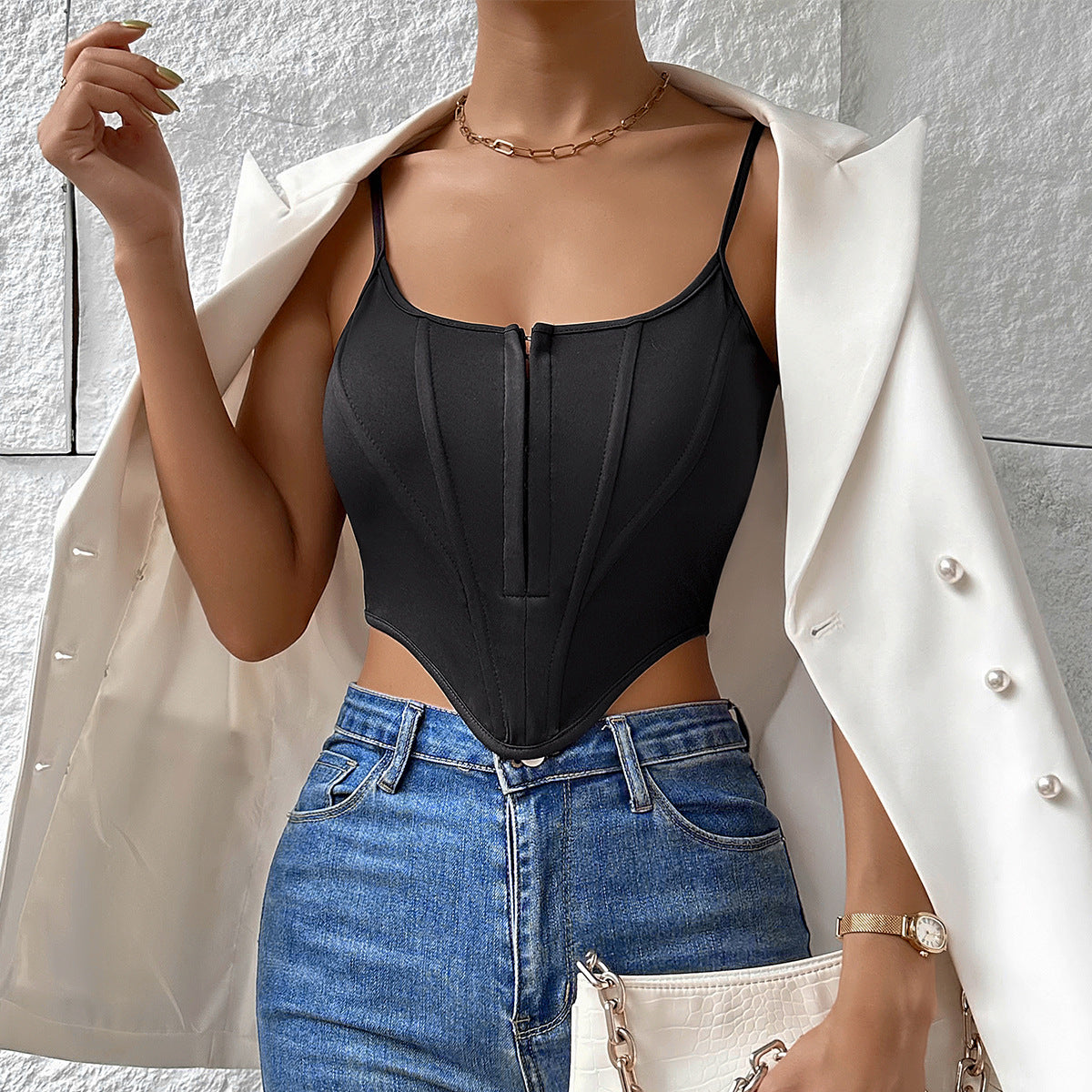 INS Single-breasted Sling Crop Corset Tank Summer Fashion Slim Camisole Vest For Women Clothing Nocturna-Pro