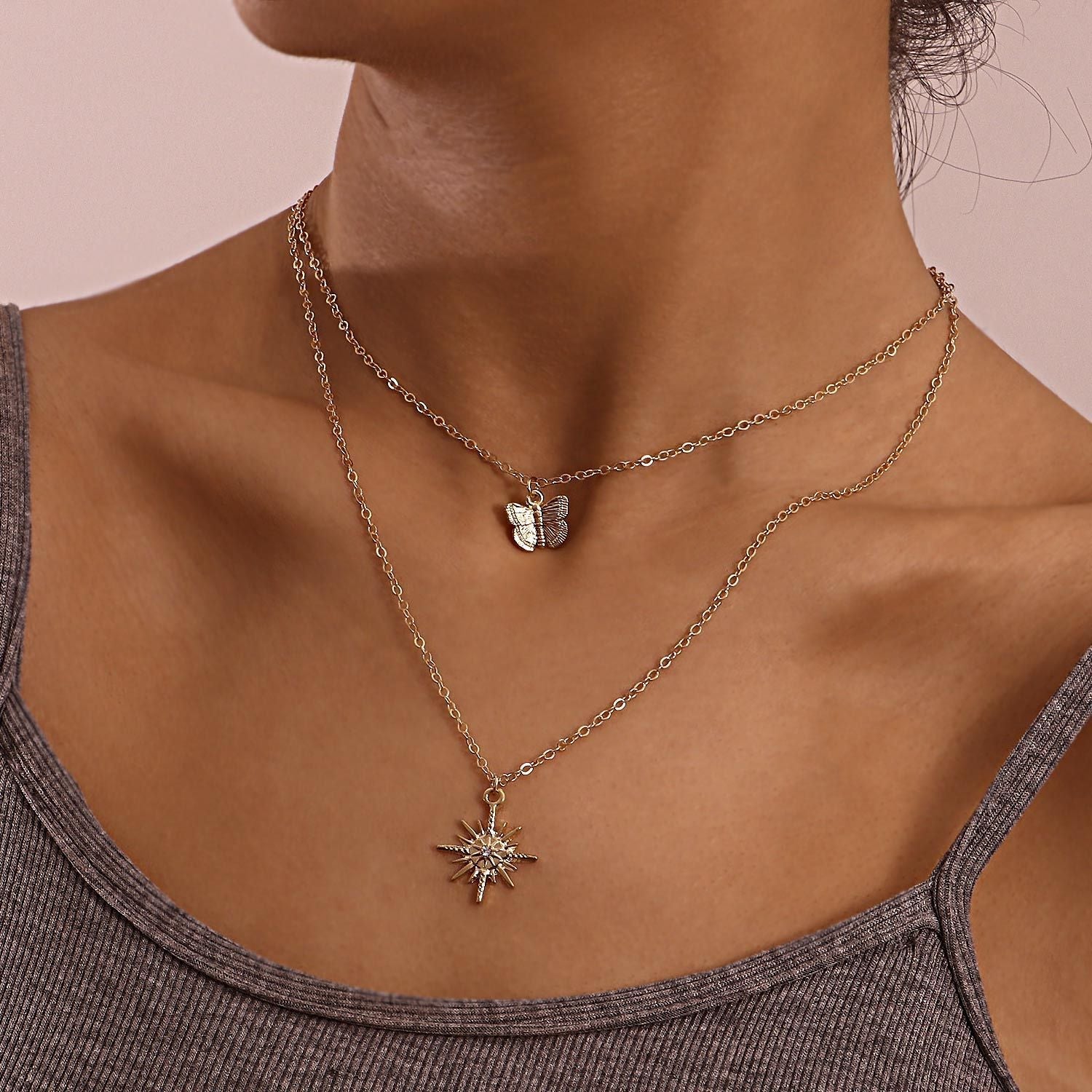Sun Flower Butterfly Pendant Necklace Women Nocturna-Pro