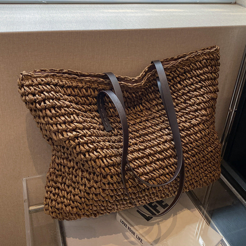 Summer Woven Shoulder Bag Ins Fashion Large Capacity Handbags With Zipper Women's Beach Bags Nocturna-Pro