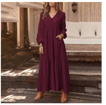 Retro Casual Long-sleeved Dress With Big Swing Dress Nocturna-Pro