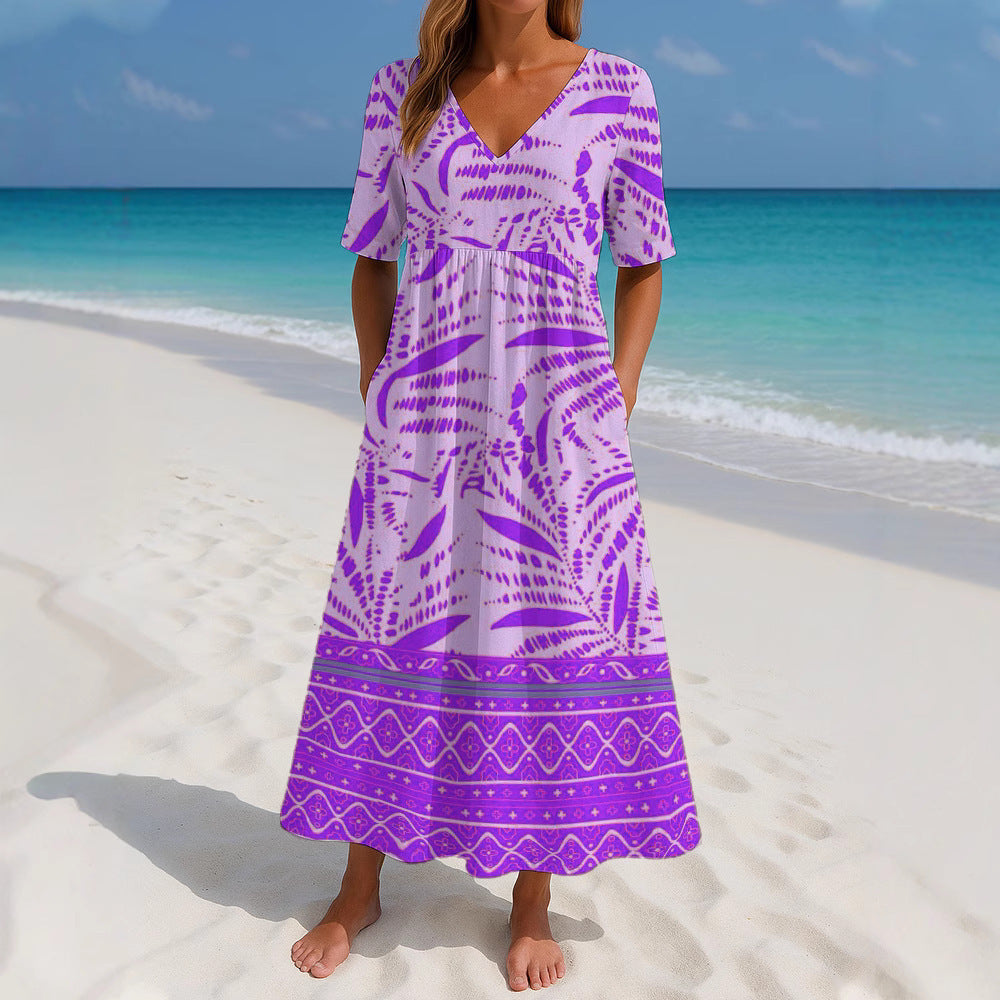 Women's Loose Fashion Printed Short Sleeve Dress Nocturna-Pro