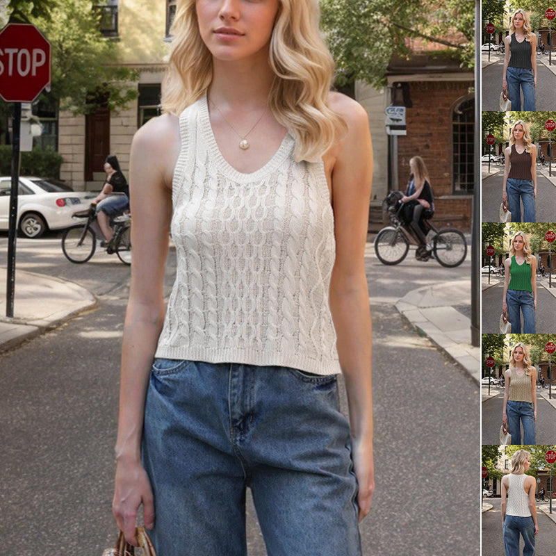 Women's V-neck Tank Vest Fashion Casual Knitted Solid Color Tops Nocturna-Pro