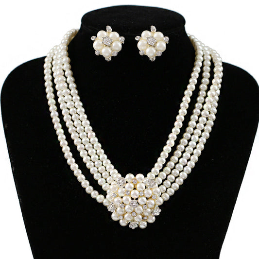 Rhinestone Pearl Snowflake Necklace And Earring Set Nocturna-Pro