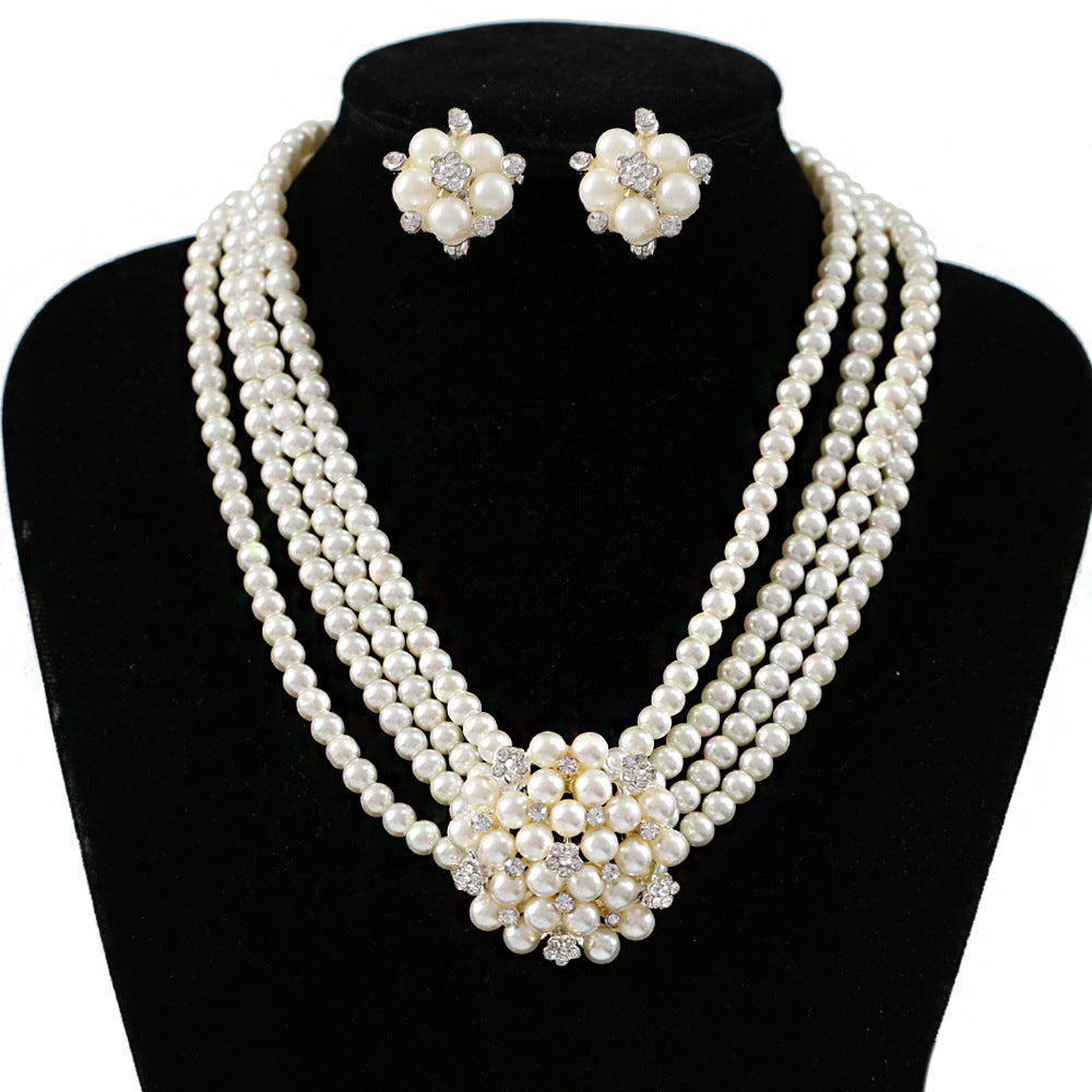 Rhinestone Pearl Snowflake Necklace And Earring Set Nocturna-Pro