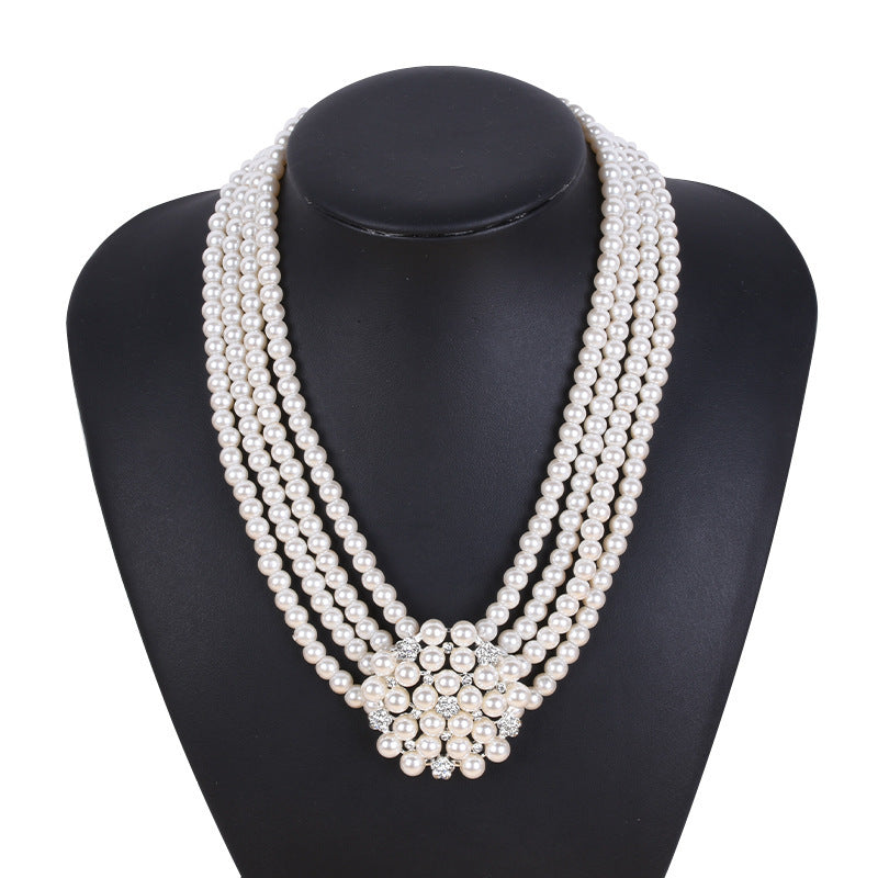Rhinestone Pearl Snowflake Necklace And Earring Set Nocturna-Pro