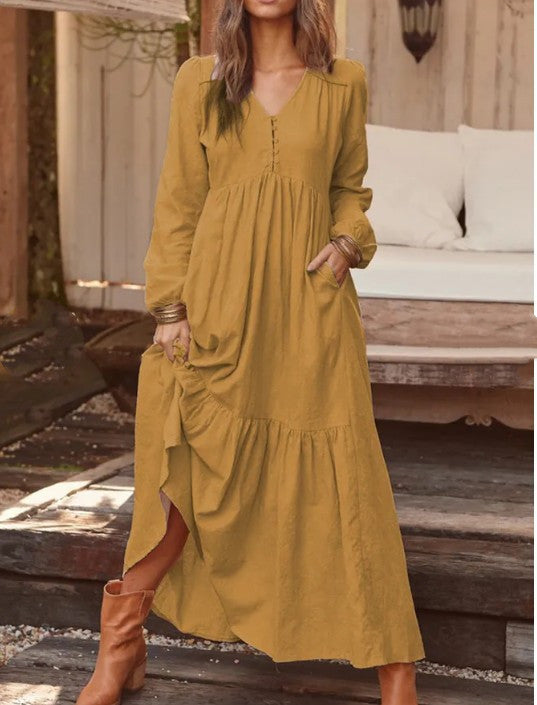 Retro Casual Long-sleeved Dress With Big Swing Dress Nocturna-Pro