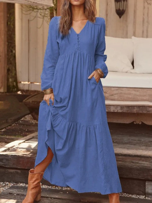 Retro Casual Long-sleeved Dress With Big Swing Dress Nocturna-Pro