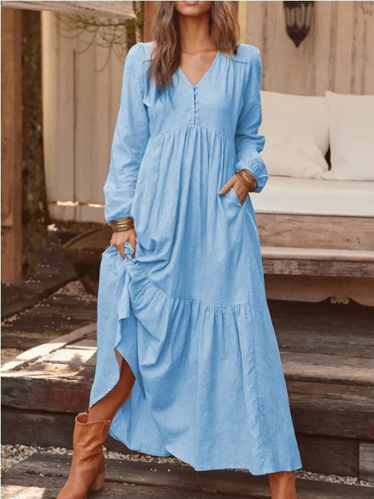 Retro Casual Long-sleeved Dress With Big Swing Dress Nocturna-Pro